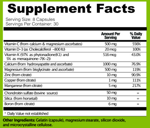 Bone Guardian Caps Supplement Facts