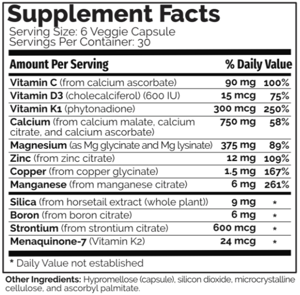 Bone Jour Supplement Facts
