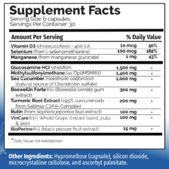 Supplement Facts for Joint Health Formula